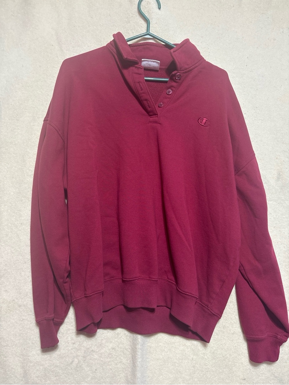 Champion unisex Maroon Crewneck Quarter-Snap Sweatshirt large